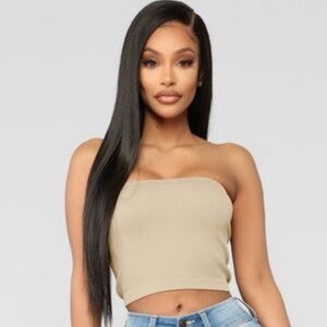 Solid Ribbed Seamless Bandeau Crop Top